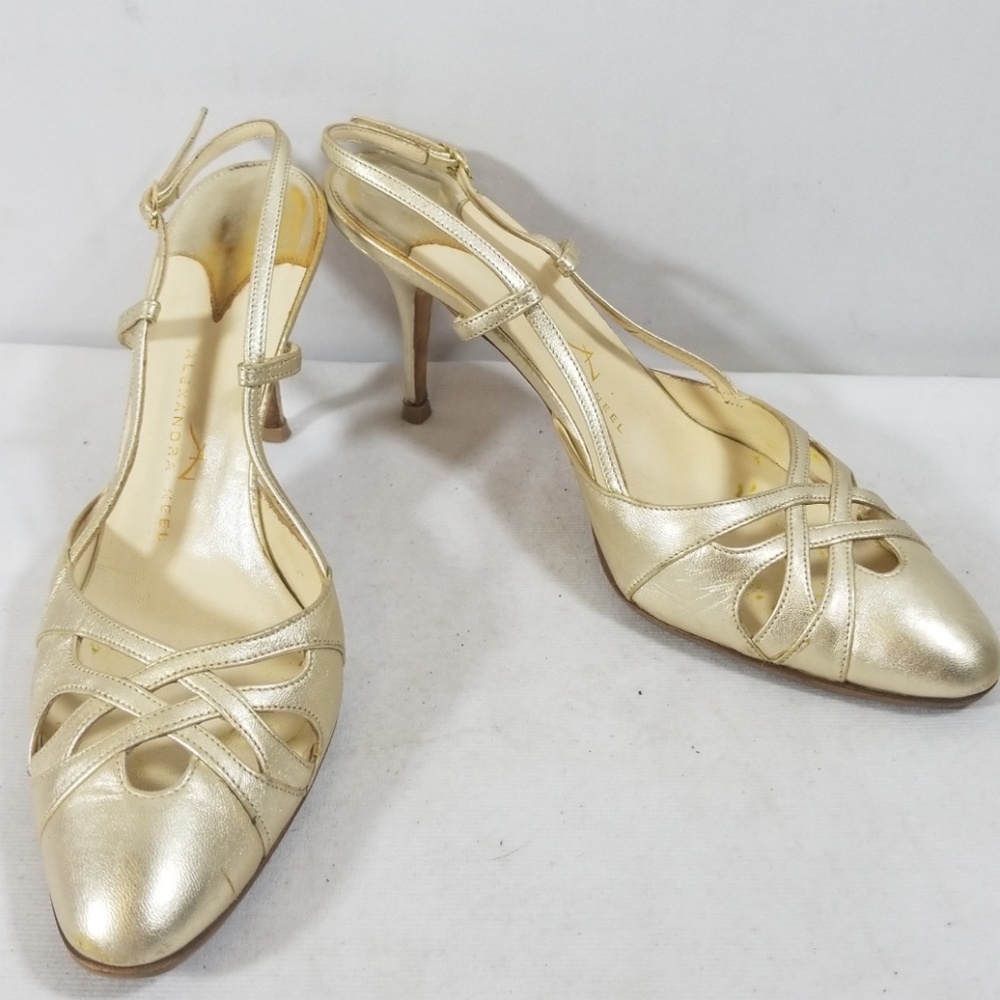 Alexandra Neel Gold Ankle Strap Heels Size 37.5